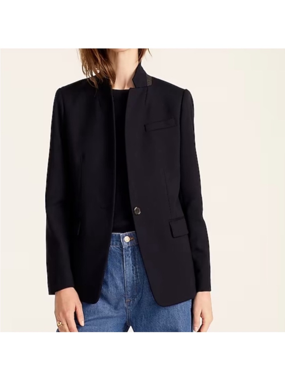J. Crew Stand-Collar Wool Regent Blazer Navy Blue Womens 4 No Flaws